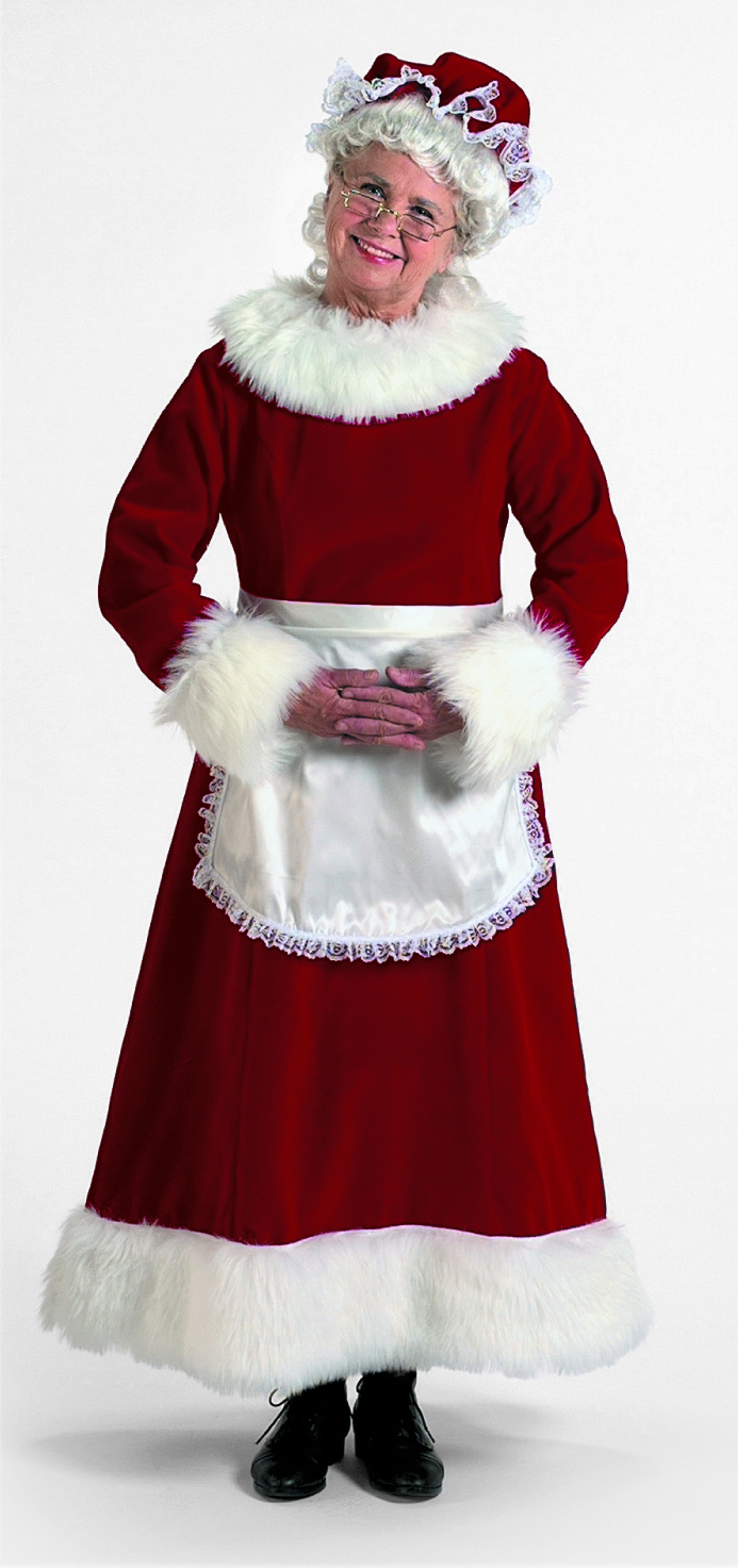 Luxurious Mrs Santa Claus Dress with Hat and Apron